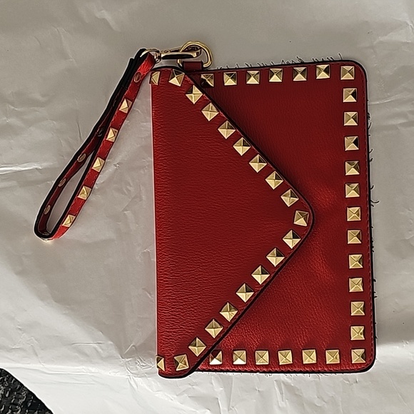 Vegan Red Envelope Clutch Wristlet Gold Hardware - Picture 6 of 7